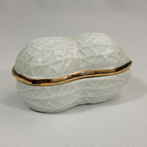 Vtg Enesco Japan Peanut Shaped Ceramic Trinket Container - Picture 1 of 12